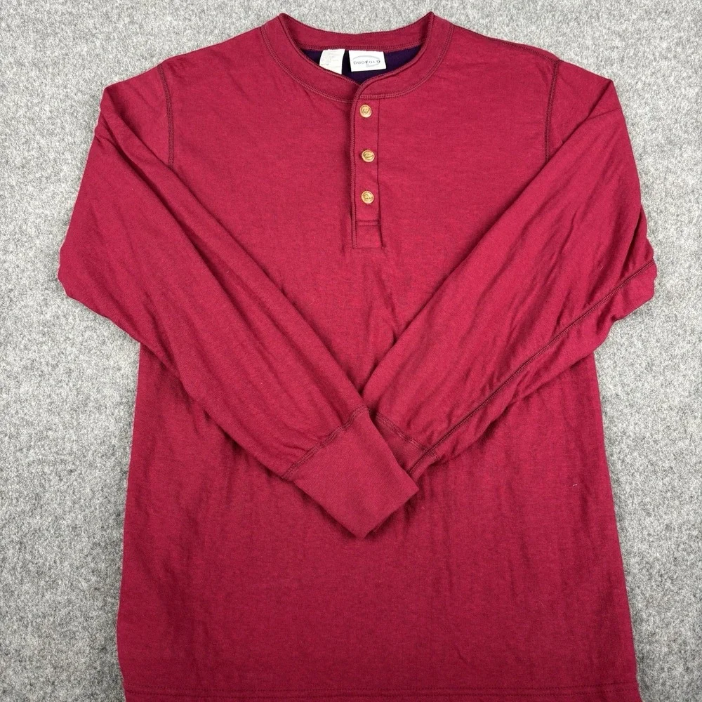 Duofold Thermal Henley Shirt Mens Medium Red Long Sleeve Waffle Knit Base Casual